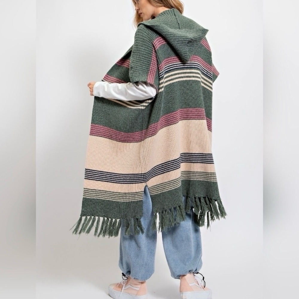 Easel Green and Cream Striped Cardigan - Picture 2 of 6